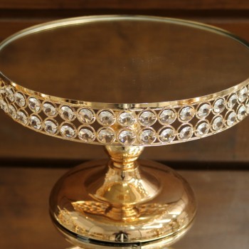 Cod 996 - Bandeja Luxo Ouro Cristais - 30 cm Ø - 20 cm alt